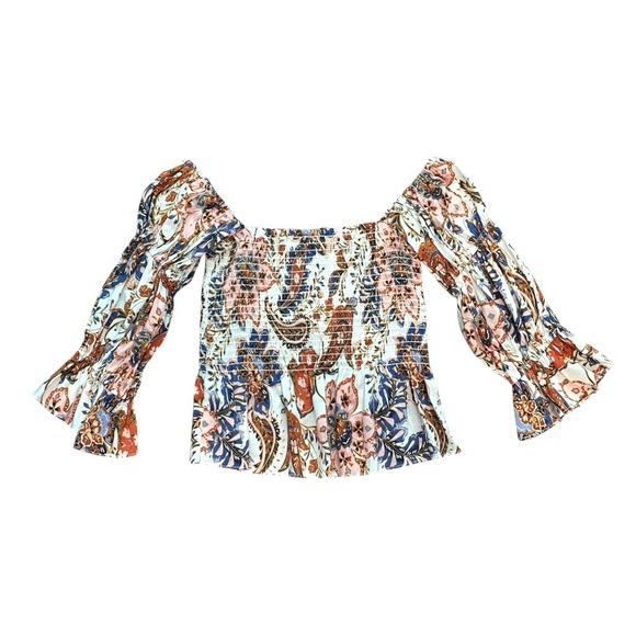 NWT Misa Los Angeles Vida Floral Smocked Off Shoulder Cropped Top - Size XS - Picture 3 of 8